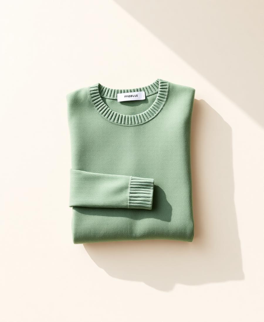 A folded sage green cashmere sweater